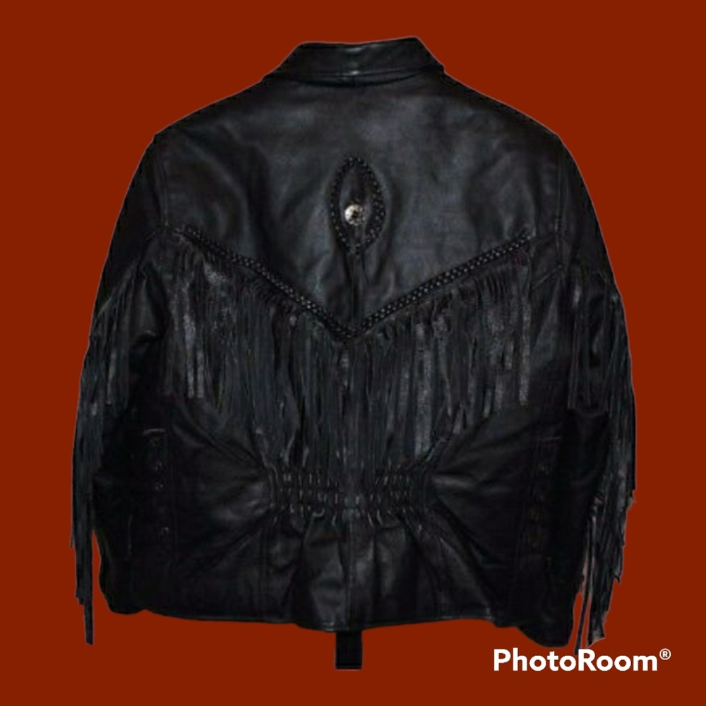 Diamond Plate Genuine Leather fringed bikers jacket